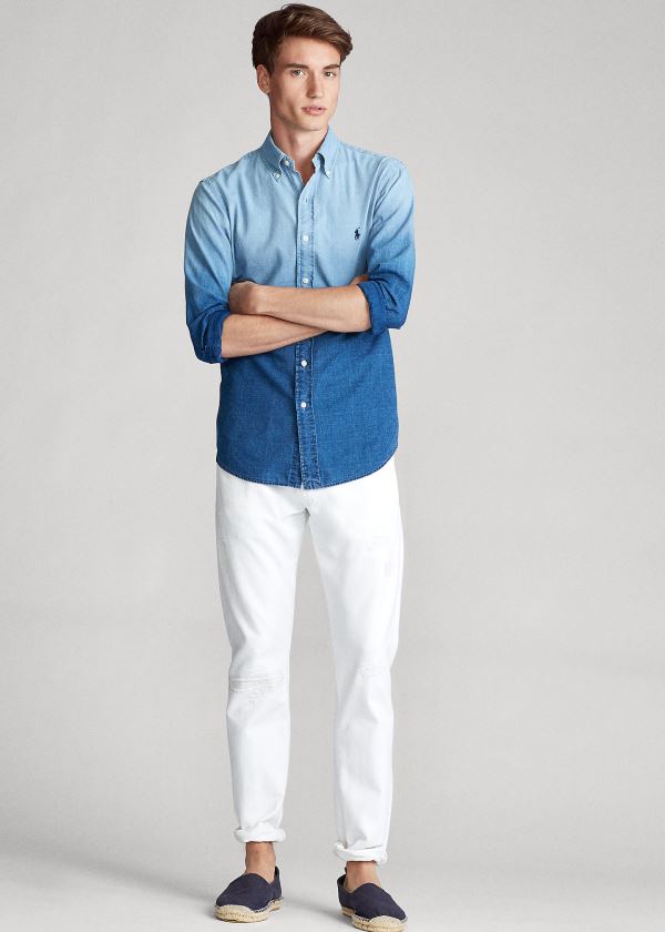Camisa Polo Ralph Lauren Hombre Azules - Classic Fit Dip-Dyed - CXZJR3520